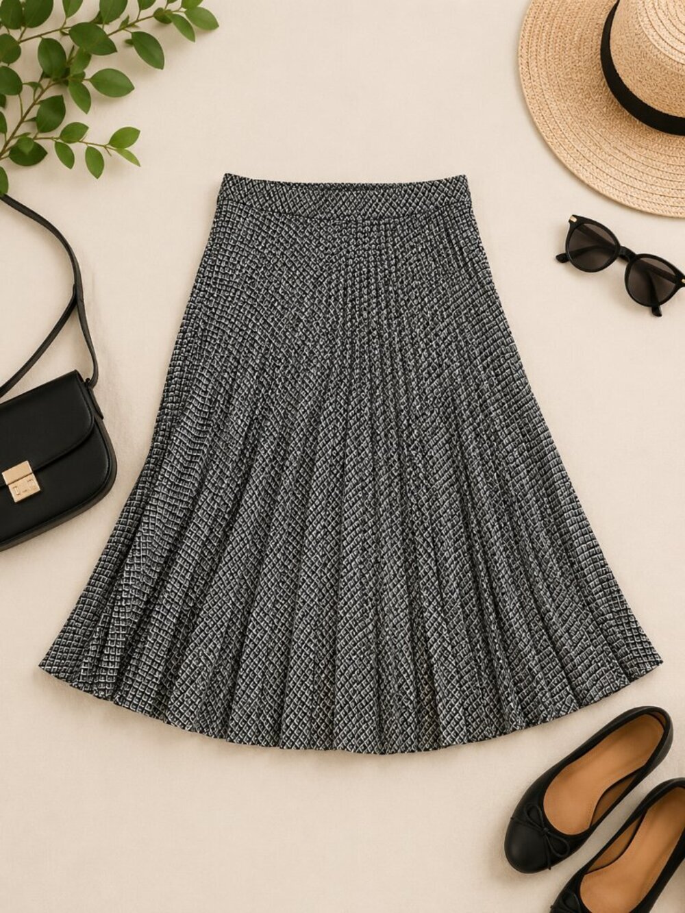 NWT Max Studio Midi Skirt Women's Large Geometric Flared Pull On